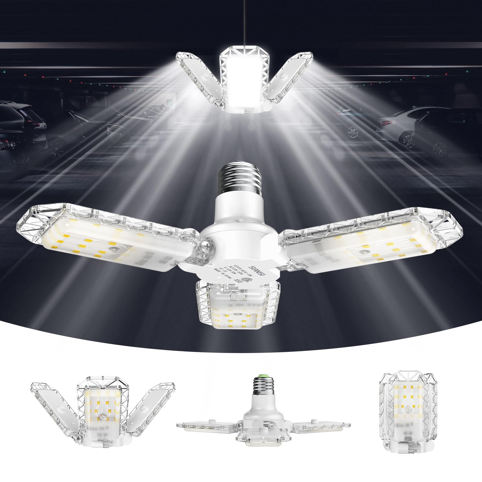SANSI 3-Panel Deformable LED Garage Light, 300W Equivalent 30W