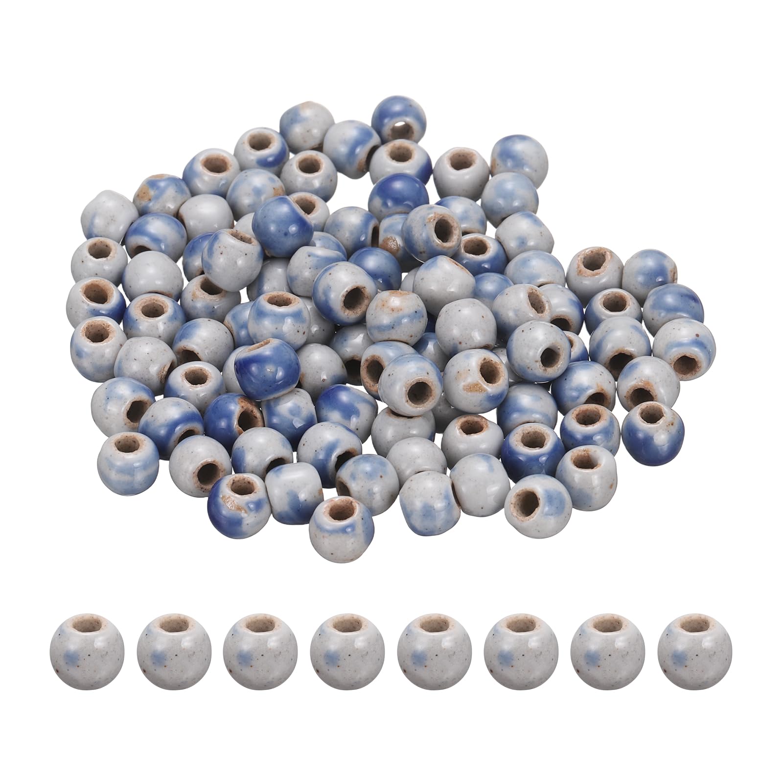 Perles en porcelaine bleu tacheté de 8 mm pour la création de bijoux DIY