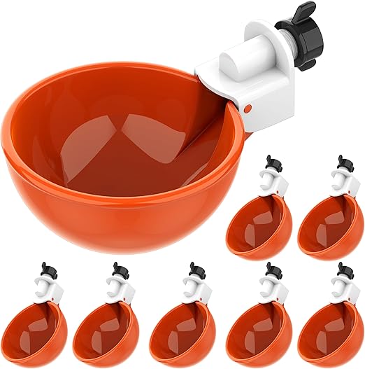 (8 Pack) Lil Clucker Large Automatic Chicken Waterer Cups | Chicken Water Feeder Suitable for Chicks, Duck, Goose, Turkey and Bunny | Poultry Water Feeder Kit (Orange)…