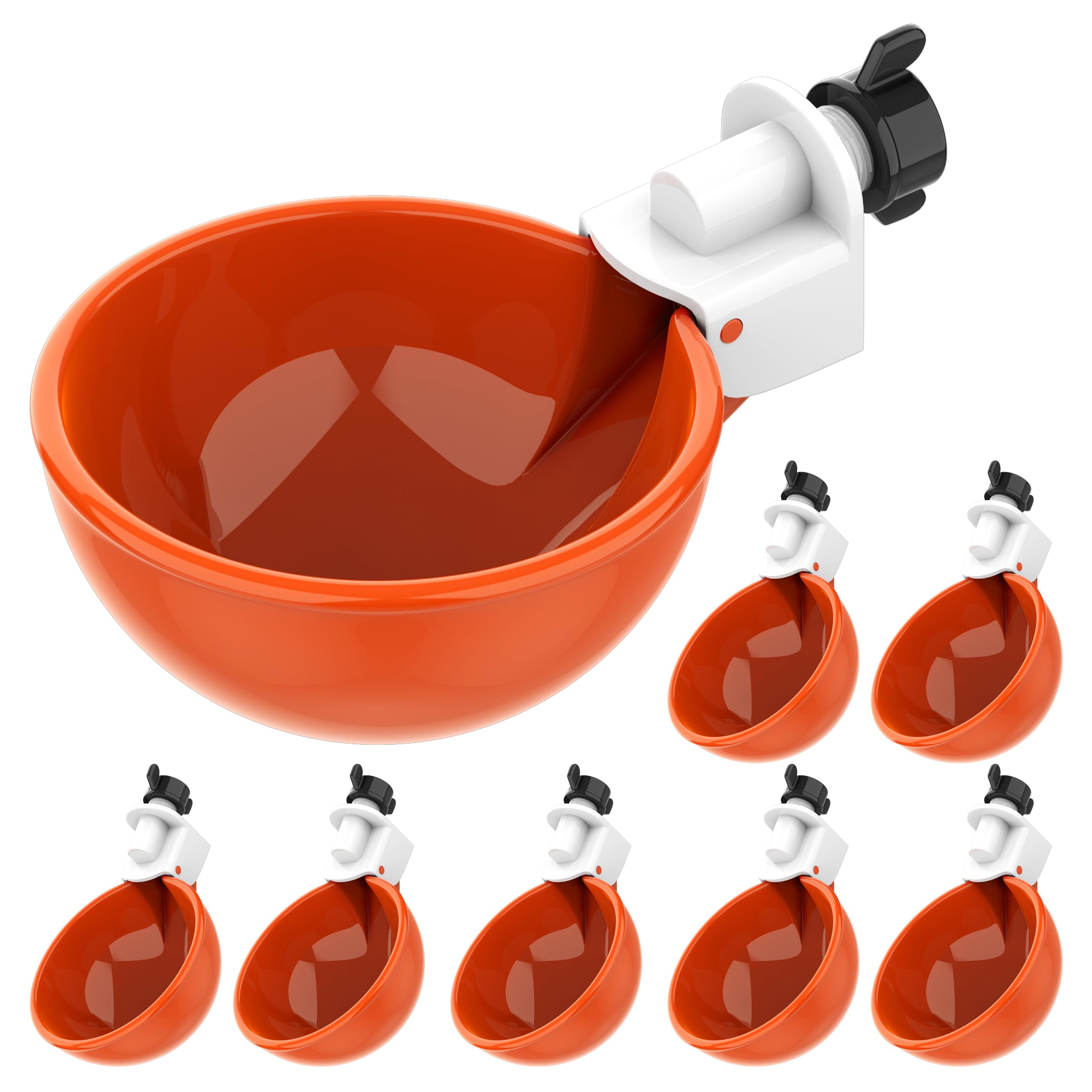 Lil Clucker - Juego de 8 Bebederos Tazas de Agua Automáticas Grandes para Pollos, Pato, Ganso, Pavo y Conejo, Kit de Comedero de Agua para Aves de Corral (Naranja)