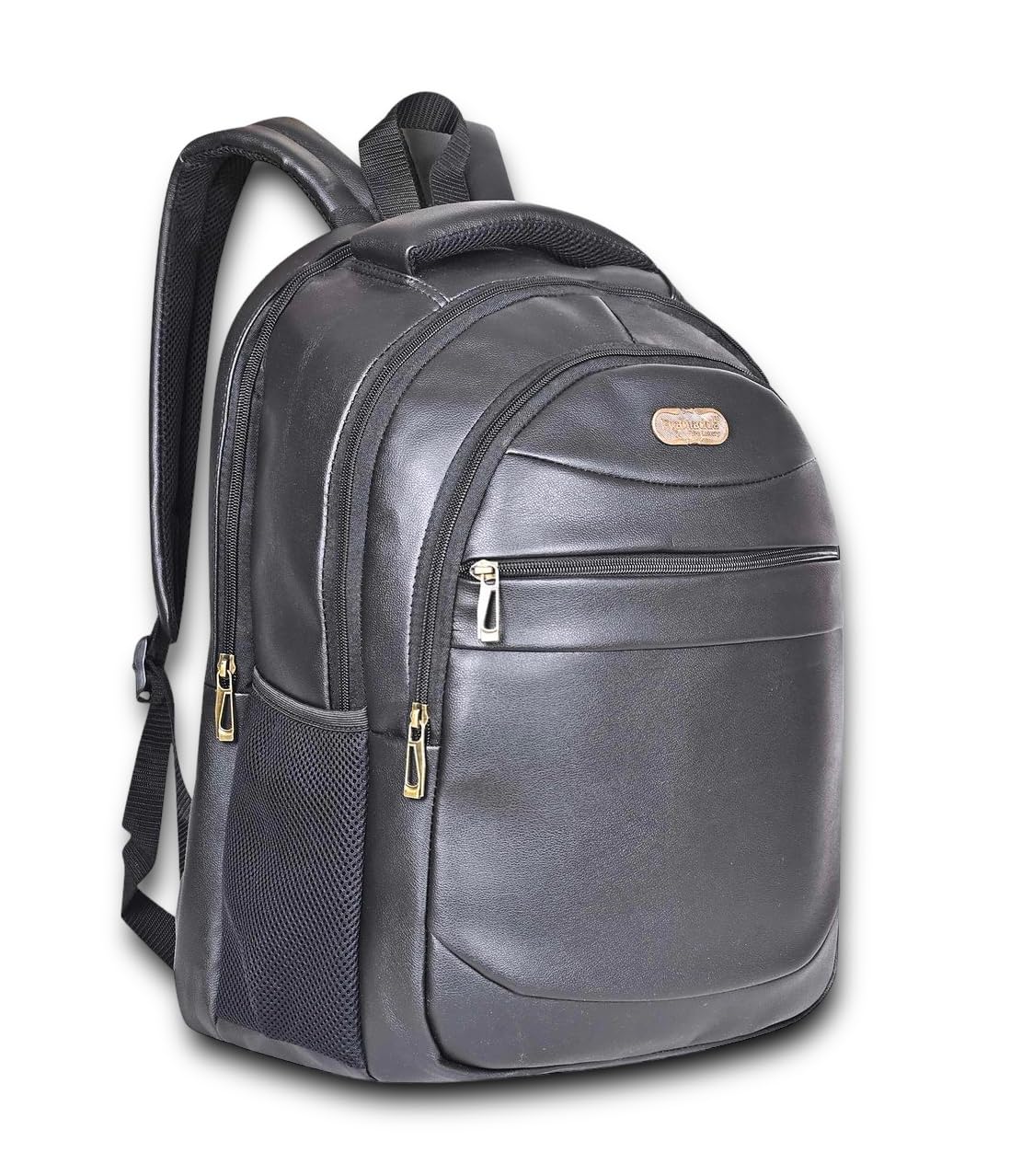 Pramadda Pure LuxuryElegant Vegan Leather 15.6 Inch Laptop Backpack for Men Women | Trendy Bags for Office College School Travel | Three Compartment Tourister Leather Bags. (Charcoal Black)