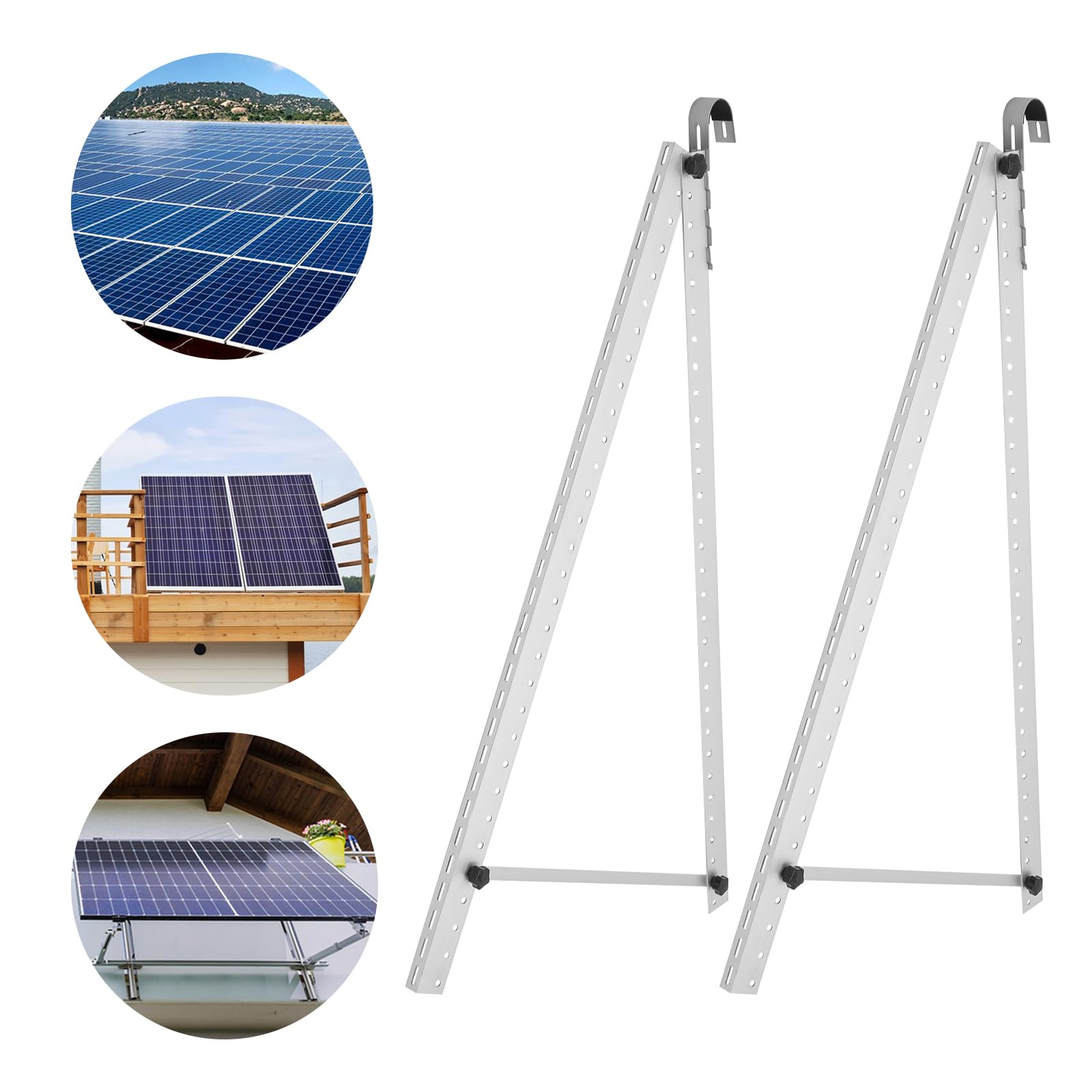 Soporte de montaje para panel solar, aluminio y acero inoxidable, plata, ángulo de inclinación de 0-90°, juego de 2 para propietarios solares y clientes respetuosos con el medio ambiente