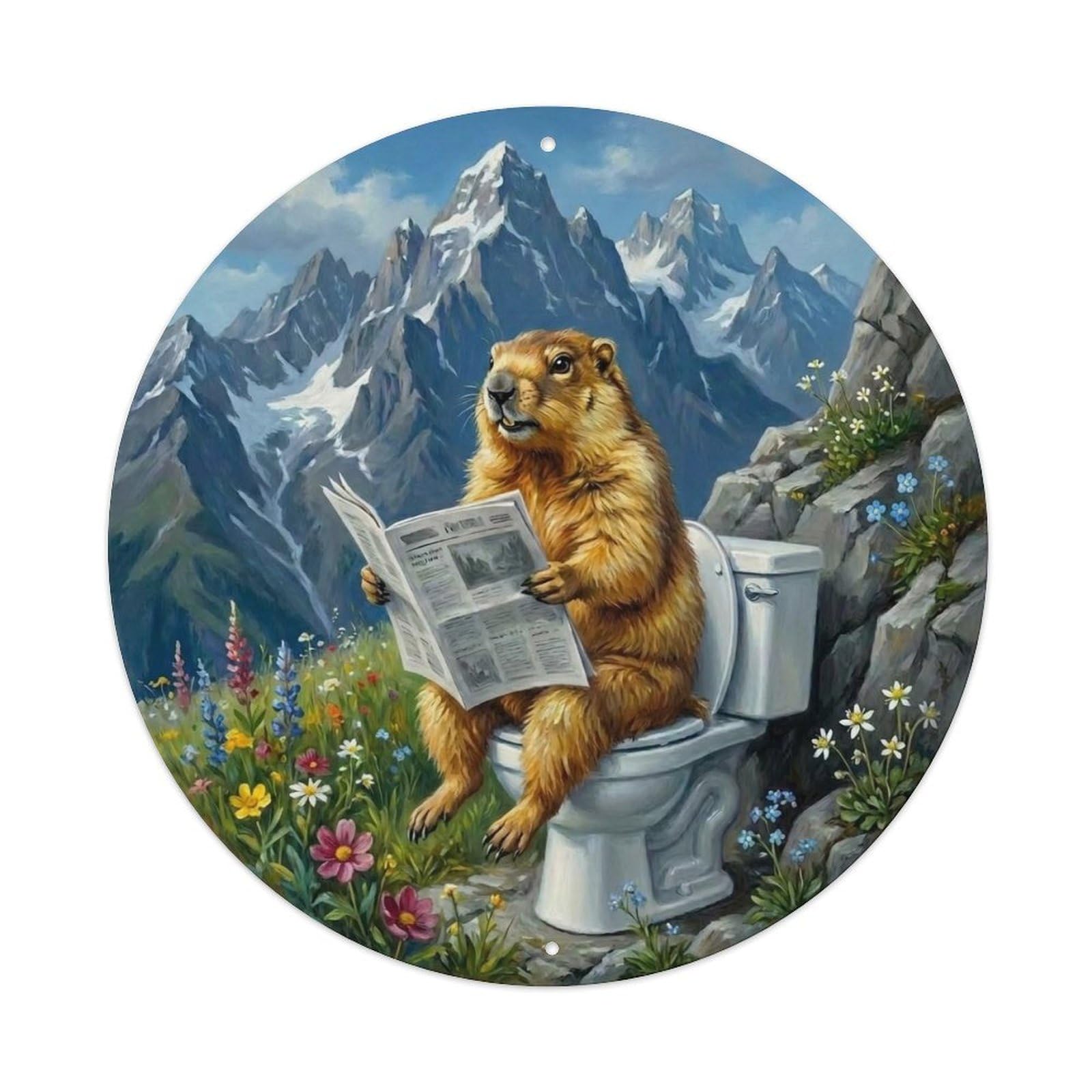 Pika On Toilet Humorous Bathroom Rocky Mountain Reads Metal Tin Sign