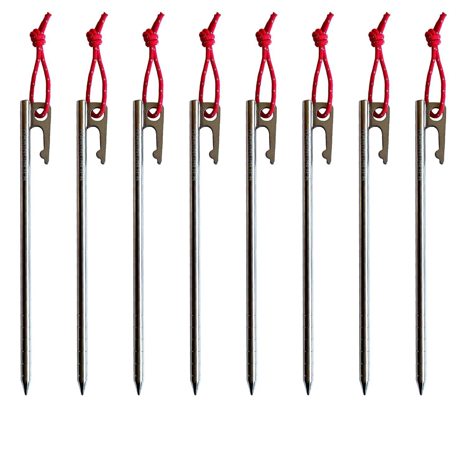 Titan Bodenanker 20cm - 8 Stück Zeltheringe - Starke, leichte Titanium Zelt Heringe - 38 Gramm pro Erdanker für Harte steinige Böden - Erdnagel inklusive Zugband & Heringsbeutel