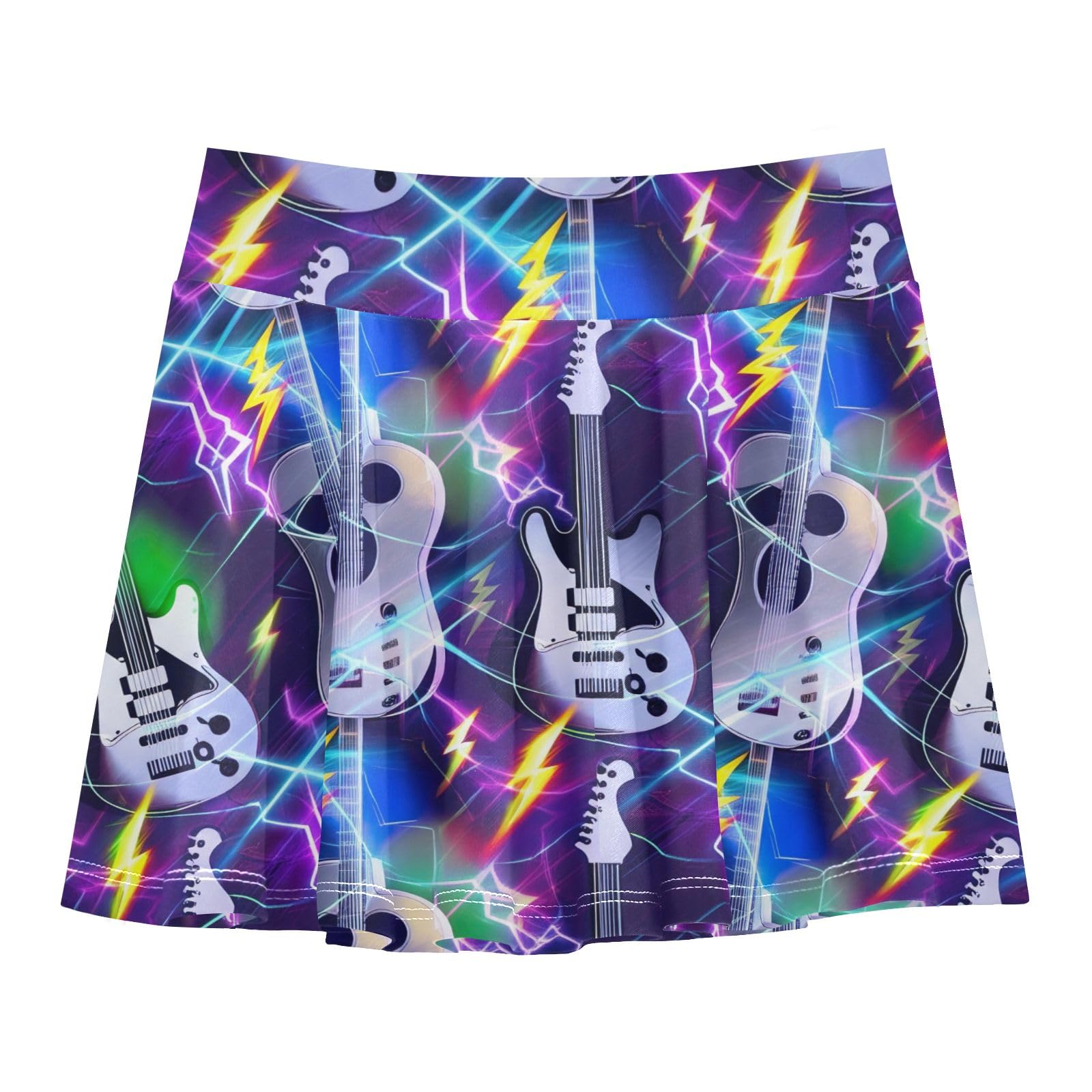 CHIFIGNO Cool Guitars Purple Lightning Girls' Athletic Skorts Tennis Golf Skirts 2-in-1 Running Skirt with Shorts Size 11-12