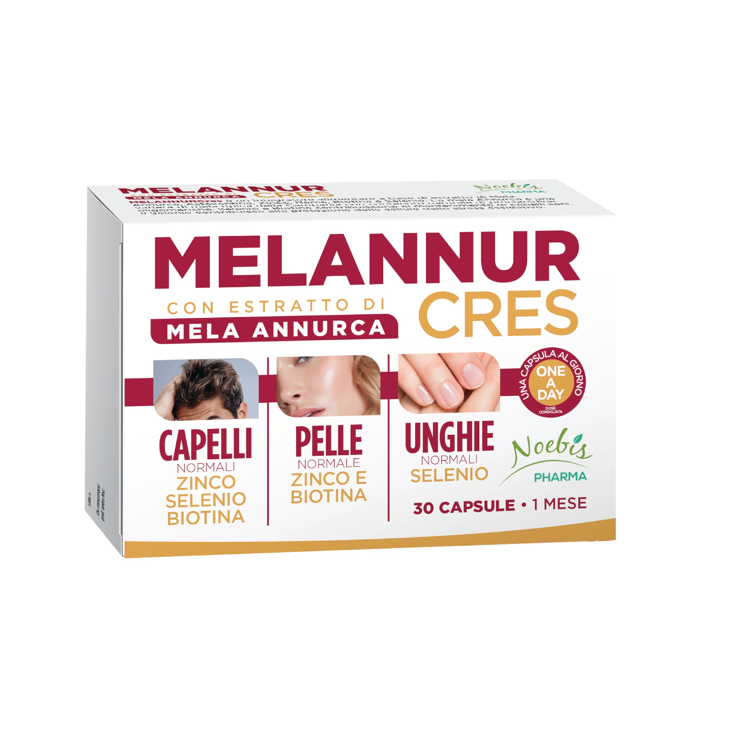 MelannurCres – Elisir per i Capelli – Integratore 30 Capsule – con Mela Annurca, Zinco, Rame, Selenio, Biotina e Astaxantina – Crescita e Forza - (Confezione da 6)