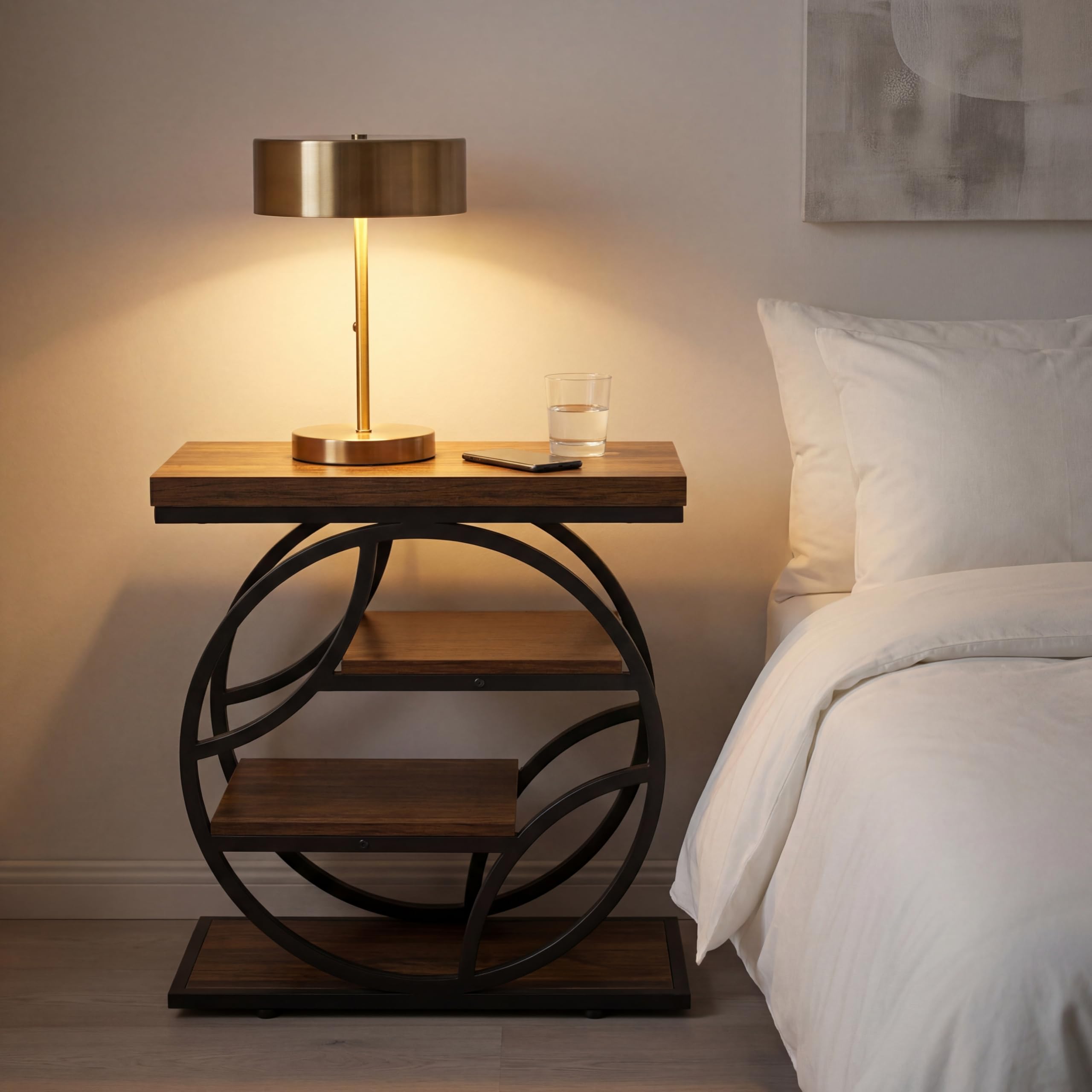 Tribesigns Side Table with 4-Tier Storage Shelf, 25-Inch Living Room Narrow End Table, Small Industrial Nightstand with Geometric Metal Frame, Accent Furniture for Bedroom Small Space, Brown