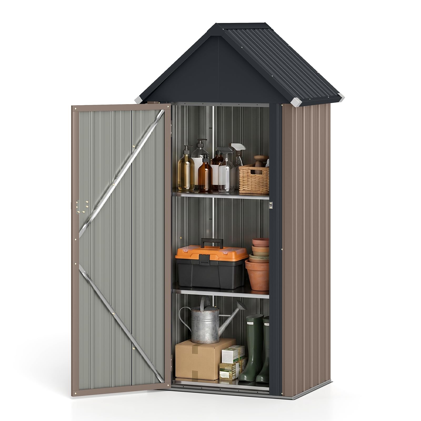 COSTWAY Abri de Jardin en Métal, 85 x 65,5 x 176 cm,Marron