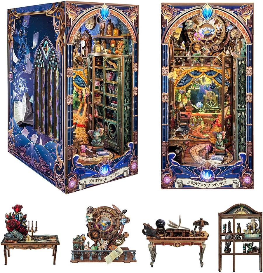 Book Nook Kit- DIY Miniature Booknook Kit Creative Decorative Bookend Bookshelf Insert 3D Puzzles for Adults Women Teens- Fantasy Store (SQ-25)