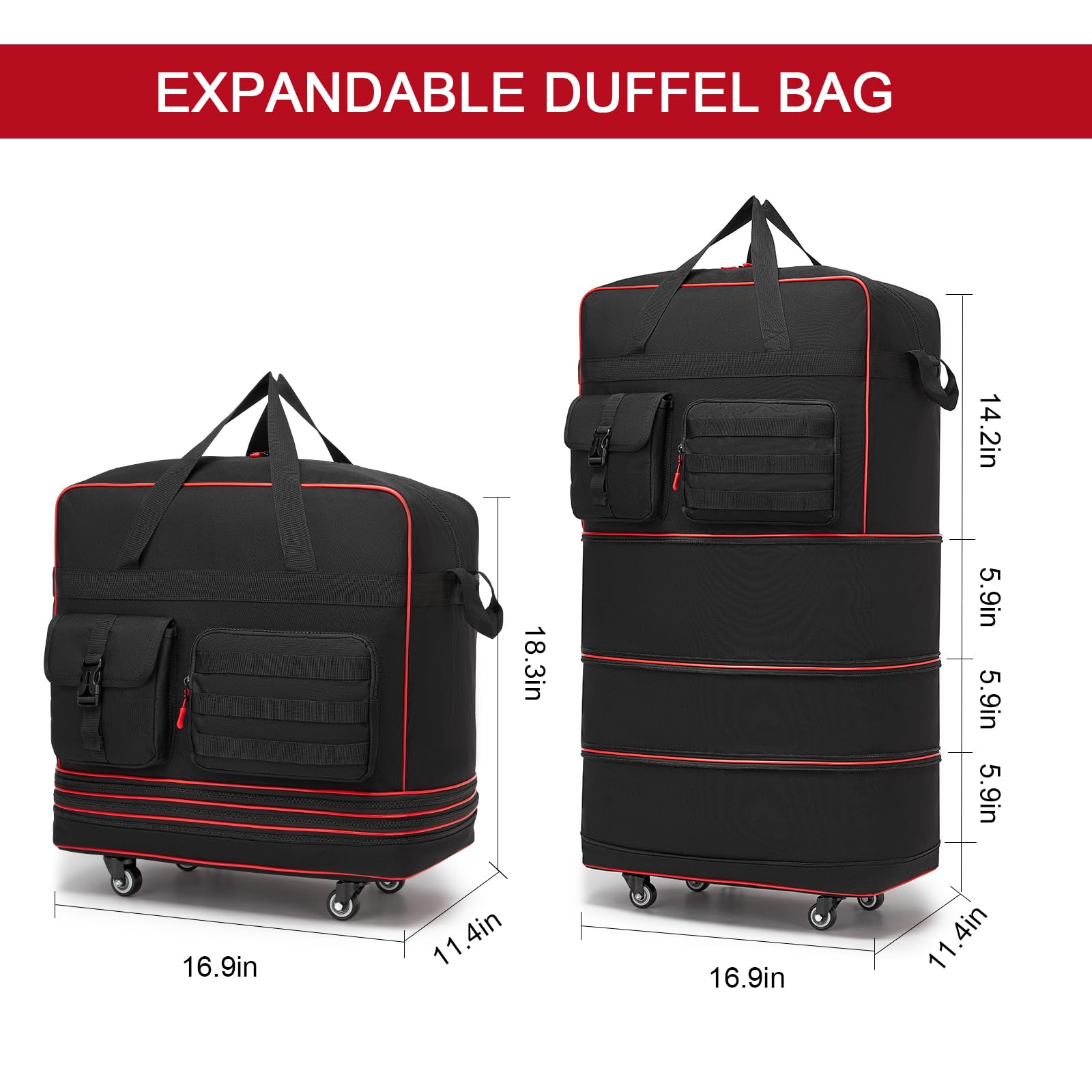 seyfocnia Borsa da viaggio tattica pieghevole, grandi valigie con ruote, borsone da viaggio con ruote e maniglia, borsa pieghevole espandibile per bagagli pieghevole, Nero , M, Classico