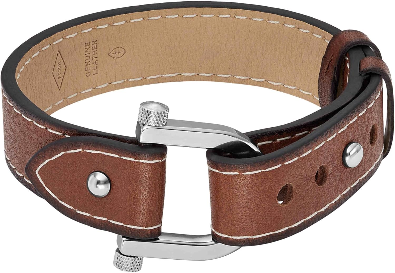 Fossil Men's Casual Stainless Steel and Genuine Leather Bracelet for Men