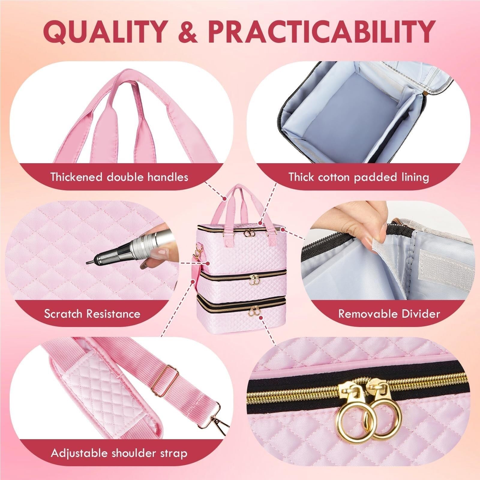 Lakiery Paznokci 3-warstwowy Organizer Do Zestawu Paznokci I Etui Przechowywania, Mieszczące 84 Butelki Organizer Zaopatrzenie(Pink)