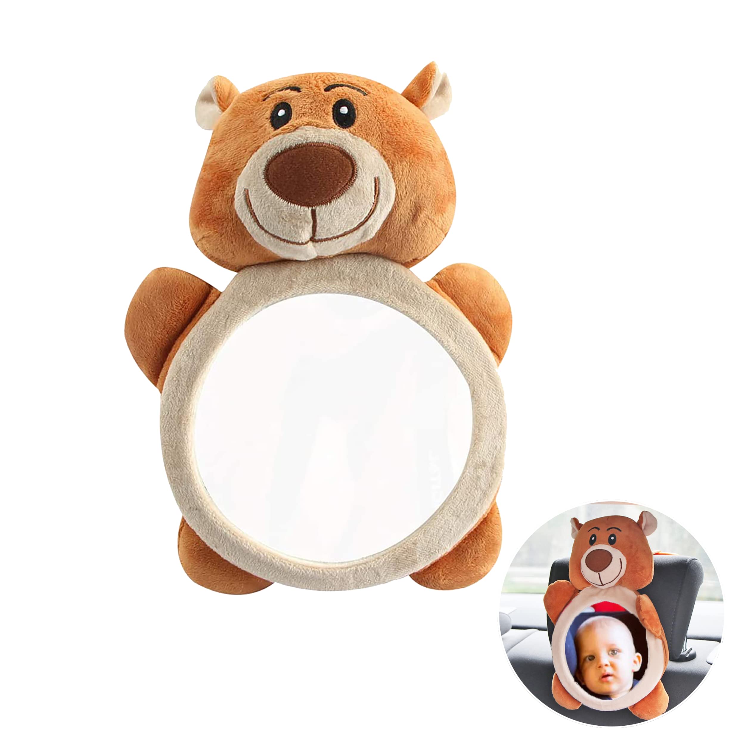 Espejo Coche Bebé Asiento Trasero de Osito de Peluche. Espejo Retrovisor de Bebé para los Asientos Traseros. Accesorio de Coche Universal. Seguro y Fácil de Instalar
