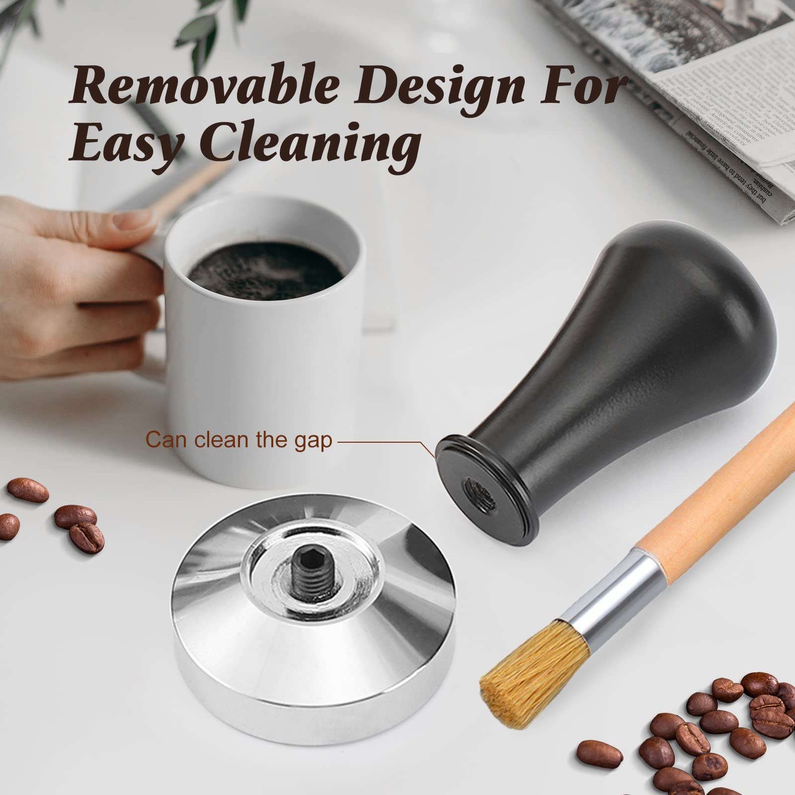 Tasseur à Café (Tamper) 51 Mm - Acier Inoxydable Avec Manche En Bois, Pour Machine à Expresso