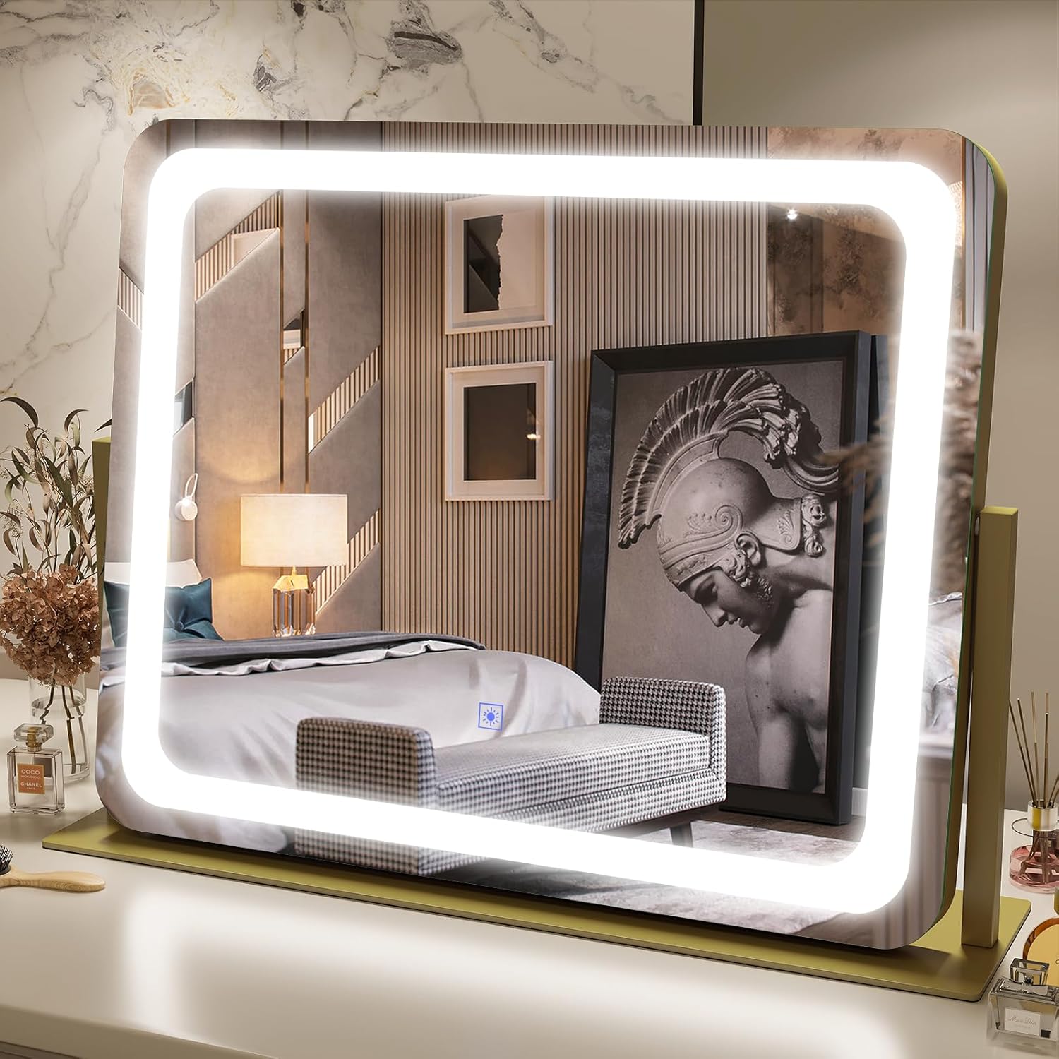 FENNIO Gold Vanity Mirror with Lights 22''x19'' Makeup Mirror with Lights,Vanity