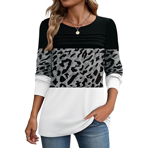 Zeagoo Long Sleeve Shirts for Women Casual Fall Fashion Crewneck Pleated Tunic Tops Work Outfit Blouse