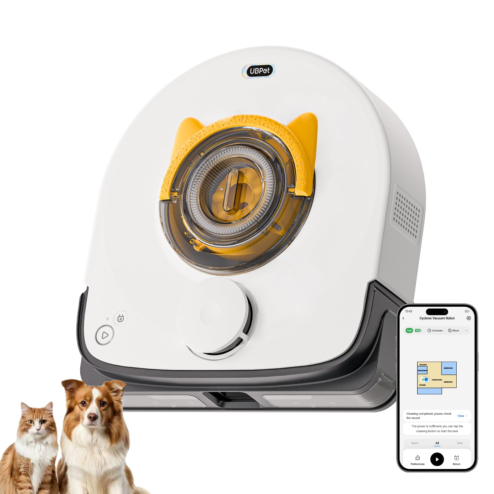 Ubpet Greyish White Robot Vacuum Cleaner For Pet Hair, Cyclone Robotic Vacuum Cleaner For Carpet, 22000 Pa Suction, Lidar Navigation, Wi-Fi/App Control, Tangle Free, Obstacle Avoidance, V10