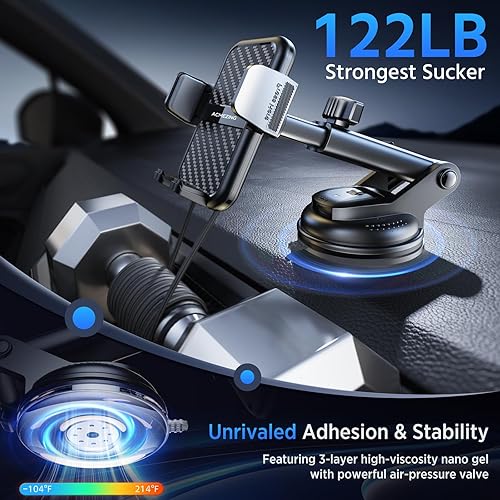 Miniatura 3 de Soporte 3 en 1 para teléfono de coche 122+LBS de succión más fuerte y brazo de abrazadera estable Montaje ajustable de 360, soportes para teléfono