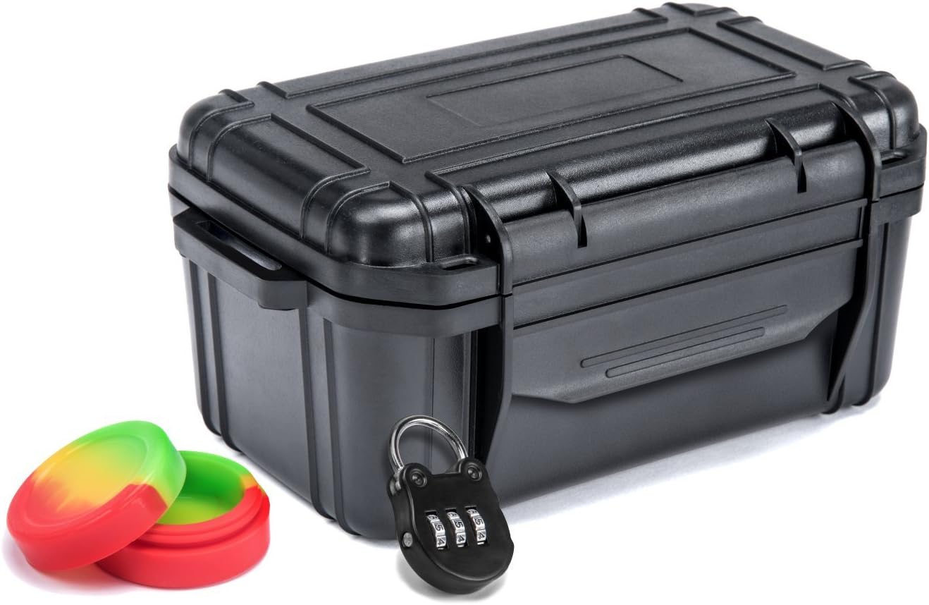 Smell Proof Container - The Stash Box - Airtight/Discreet/Lockable Security Lid - Odor Lock System Keeps Your Smoking Accessories Hidden and Secure When Traveling. Mini Stash Case Included!