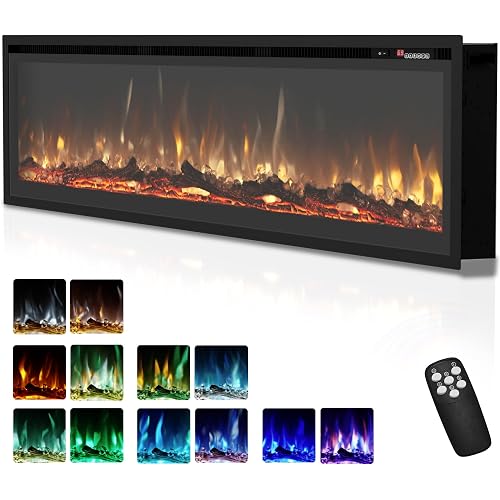 EUHOMY 60 Inch Electric Fireplace Recessed Wall Mounted Freestanding