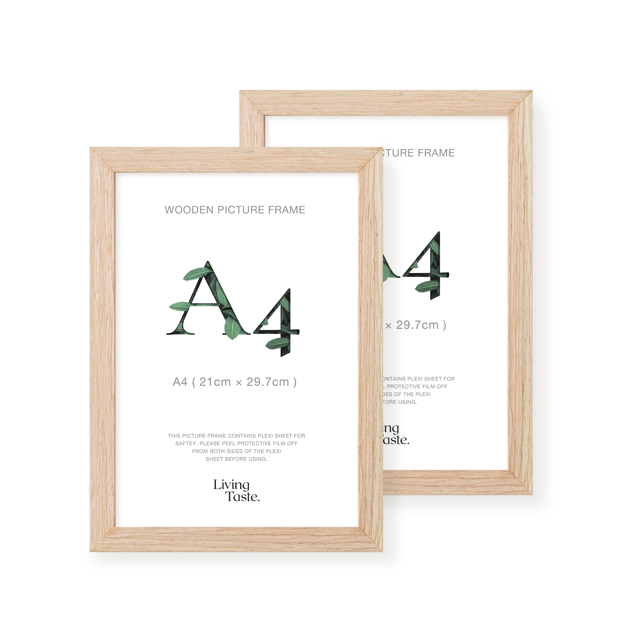 Livingtaste Natural A4 Picture Frame 21X29.7 Cm Oak Finish With Acrylic Front, 2 Pack, Ideal Certificates & Diplomas, Documents In Office Or Home