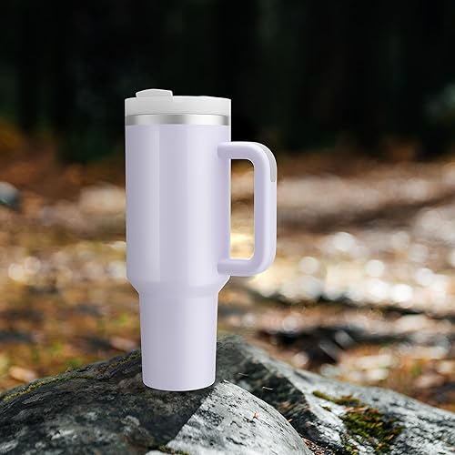 Miniatura 8 de MURRICON Vaso de 40 onzas con asa y pajilla, vaso reutilizable al vacío con tapa, taza de viaje aislada de acero inoxidable, para café y bebidas