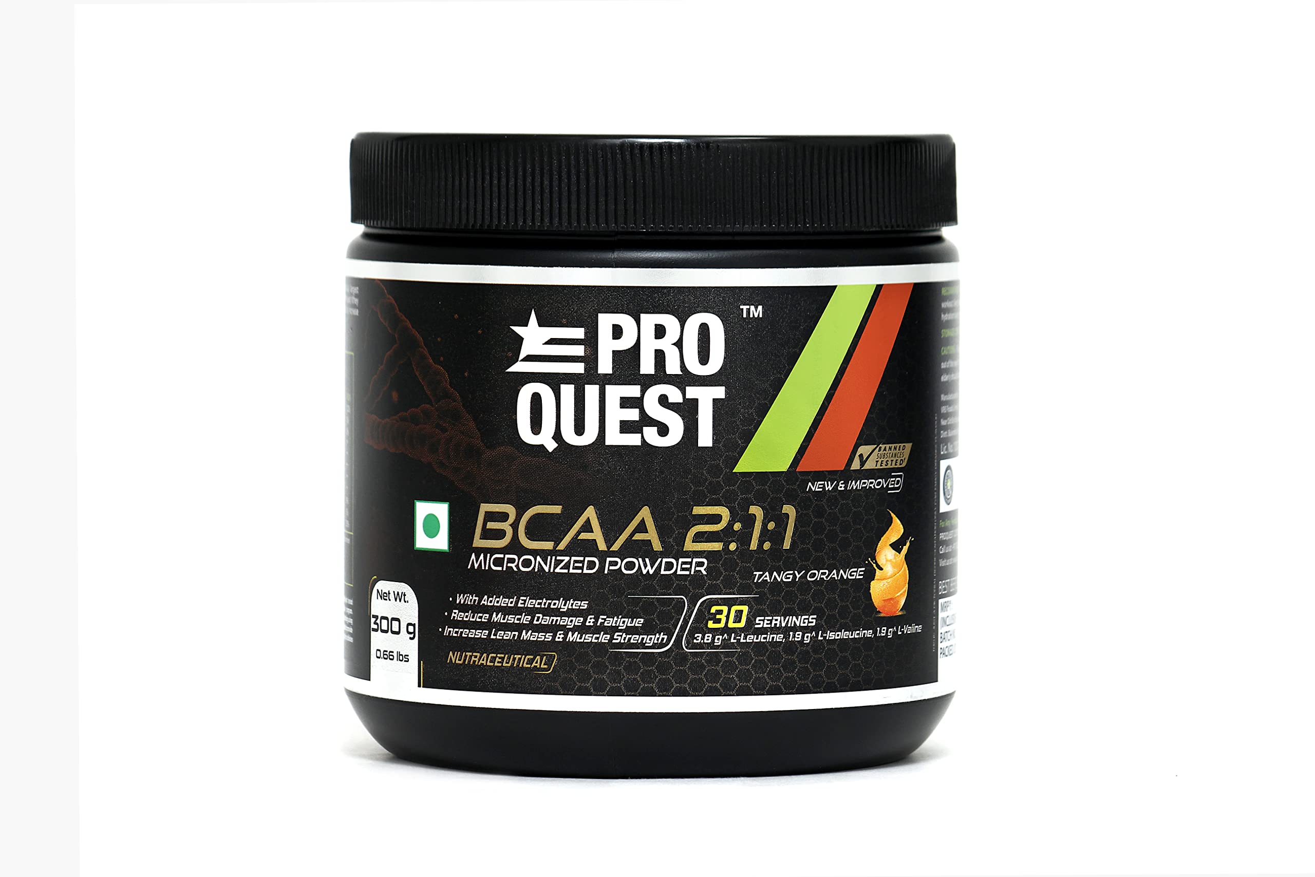 ProQuest Nutrition BCAA 2:1:1 pure micronized powder with added Electrolytes, Reduce Muscle Damage & Fatigue, Increase Lean Mass & Muscle Strength| Tangy Orange, 300 g / 0.66 lbs, 30 Servings