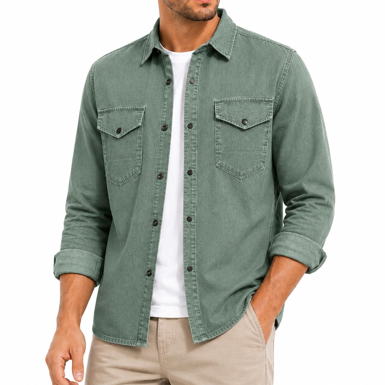 Red Bridge Camisa vaquera para hombre, informal, con bolsillo en el pecho
