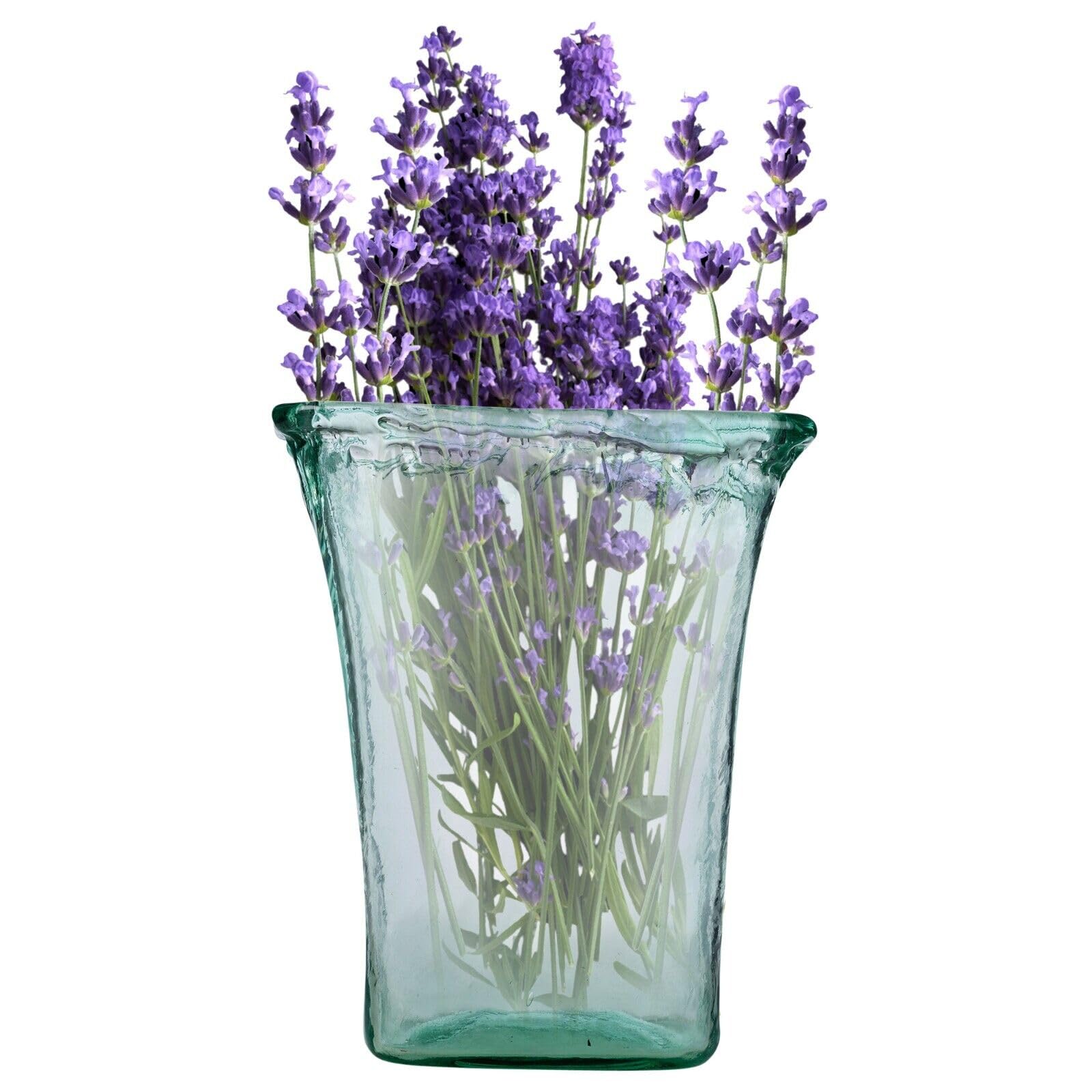 Urbnliving Green 25Cm Vintage Tall Vase Textured Glass Ribbed Rectangular Flower Floral Arrangement Holder Display For Home Decor Living Room And Office Centerpiece Modern Decorative Personalised Gifts