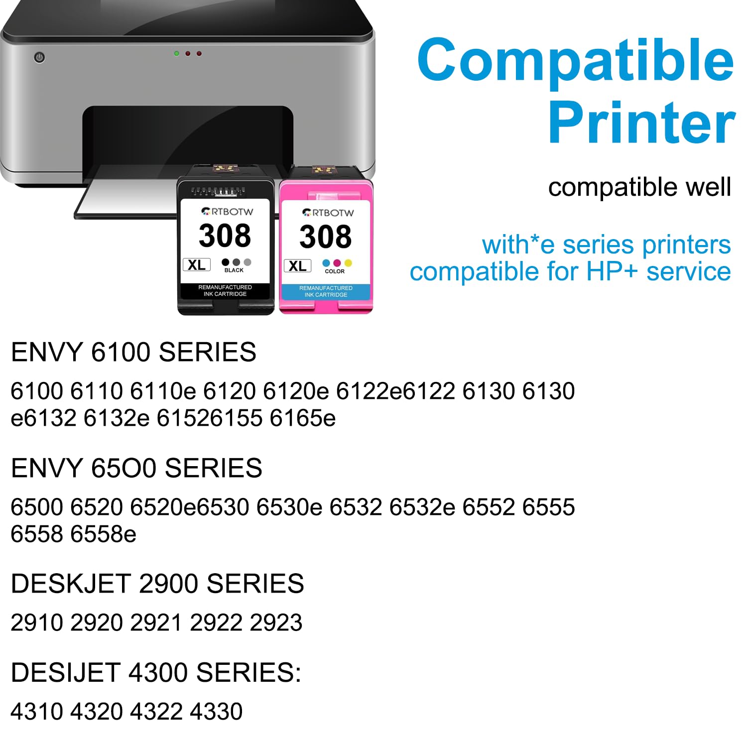 308XL wkład do drukarki, kompatybilny z HP 308XL do HP Envy 6110e, 6120e, 6122e, 6130, 6132e, 6532e (1 czarny, 1 kolor)