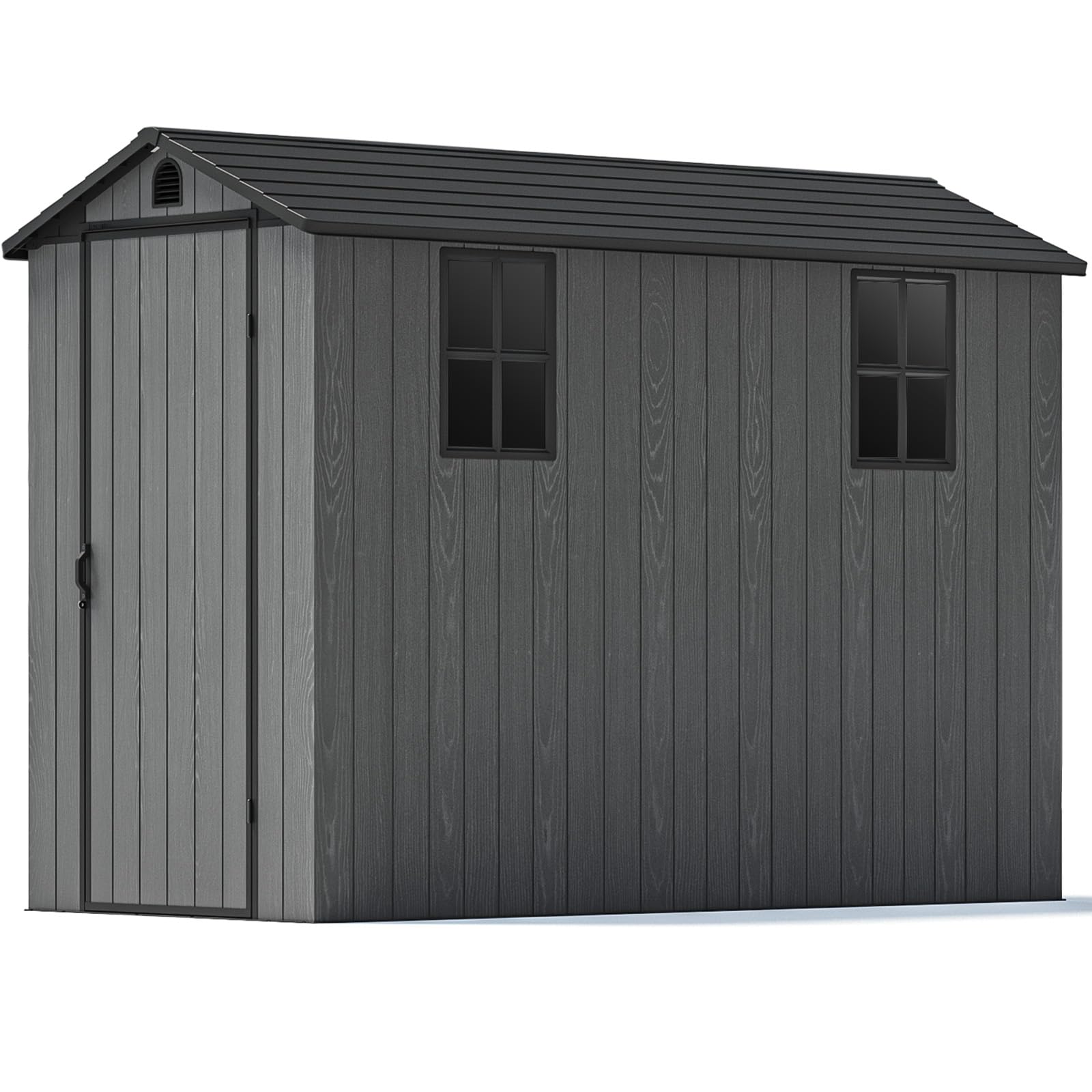 Photo 1 of ***2 BOXES -MISSING HARDWARE SELLING AS IS *** Patiowell 4x8 FT Plastic Outdoor Storage Shed with Floor, Garden Tool Shed with Two Windows and Single Lockable Door for Garden, Backyard, Lawn, Easy to Install, Dark Grey