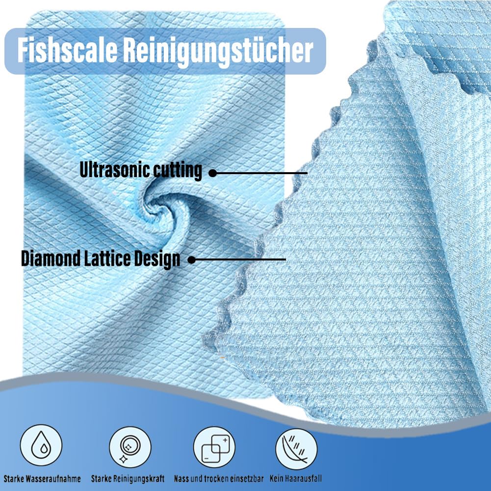 Mikrofasertücher 16 Stück Fishscale Reinigungstücher Zufällige Farben Lappen Tücher Fenstertuch Fensterputztücher Putztuch Mikrofasertuch Staubtuch Waschlappen für Auto Fenster Küche Schale