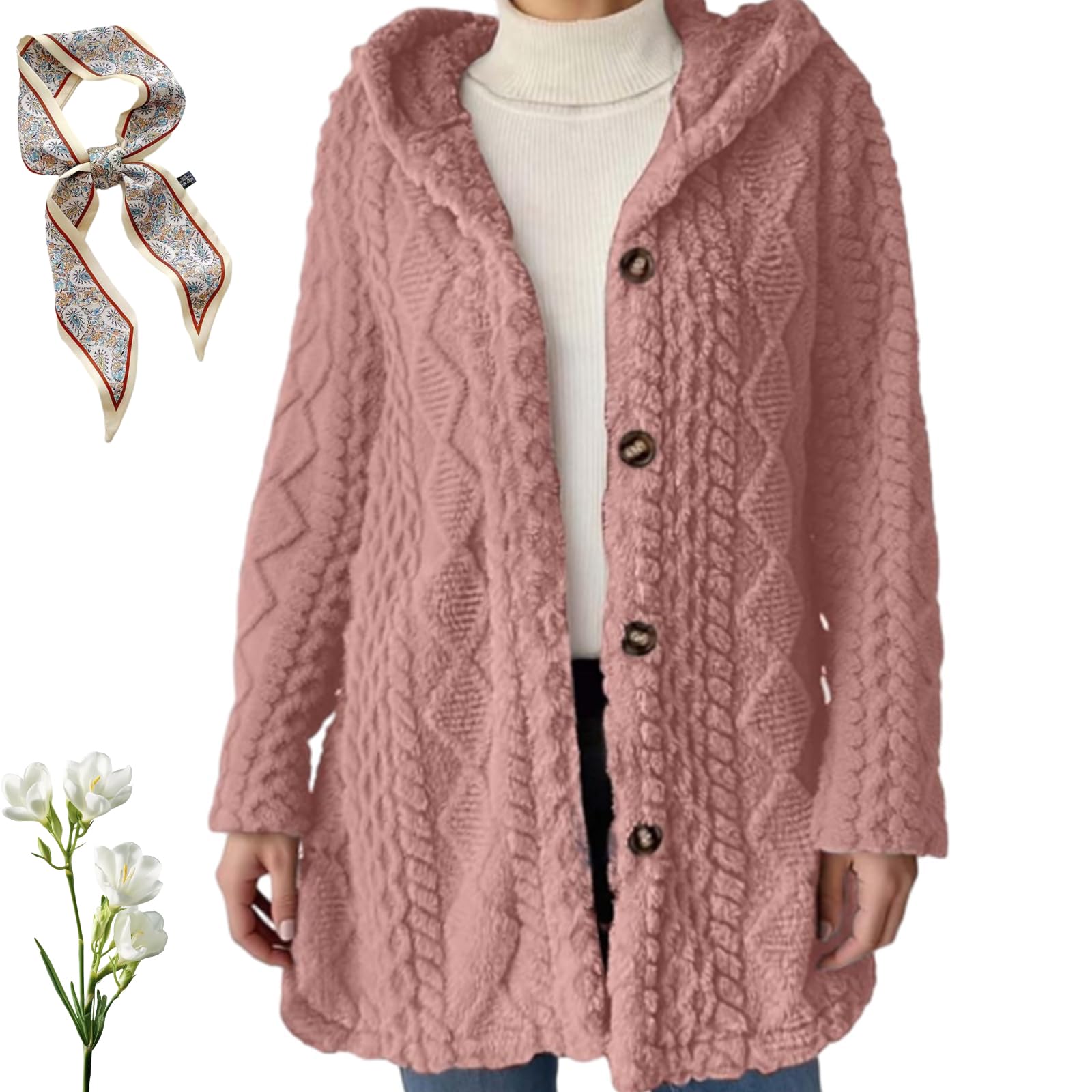 Womens Fall Winter Warm Fashion Hooded Cardigan Long Sleeve Coat Stylish Outerwear for Casual Daily Wear Coat