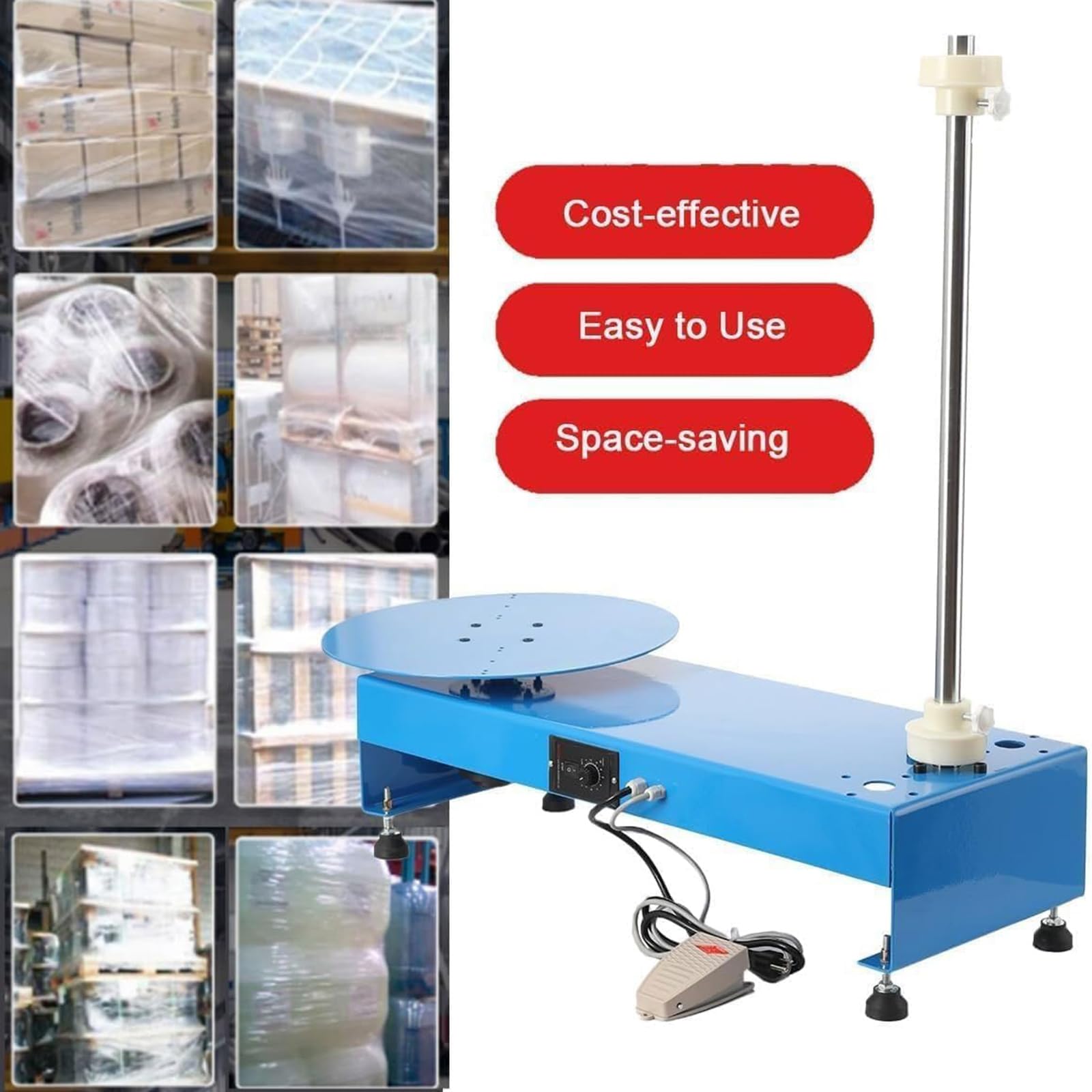 Macchina Avvolgitrice Elettrica da Banco con Film Estensibile, Dispenser di Film Estensibile con Piatto Girevole da 30 Cm, Macchina Avvolgitrice E Reggiatrice Industriale per Impieghi Gravosi