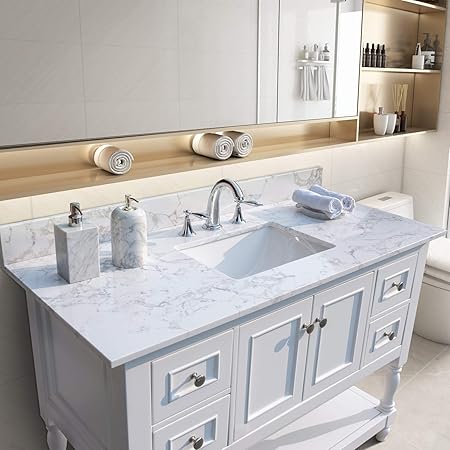 Unie 43x22 Inch Bathroom Vanity Single Sink White Carrara Marble Countertop With Faucet Hole Back Splash For Bathroom Not Include The Cabinet Amazon Com Unie 43x22 Inch Bathroom Vanity Single Sink White Carrara Marble Countertop With Faucet Hole Back Splash For Bathroom Not Include The Cabinet Amazon Com