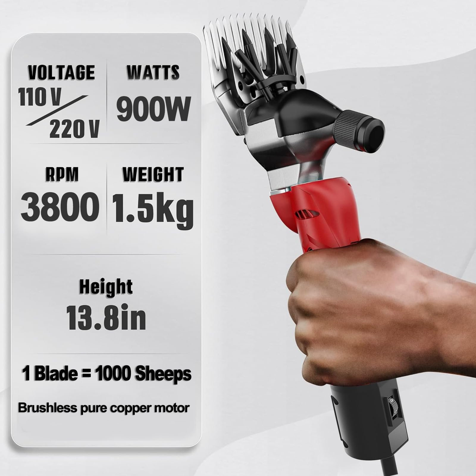 Tosatrice elettrica per Pecore, tosatrice Professionale per Animali a 3800 Giri/min, tosatrice per Pecore a 6 velocità, Robusta, con Lama in Acciaio Inox Staccabile, per Cavalli, Pecore e capre