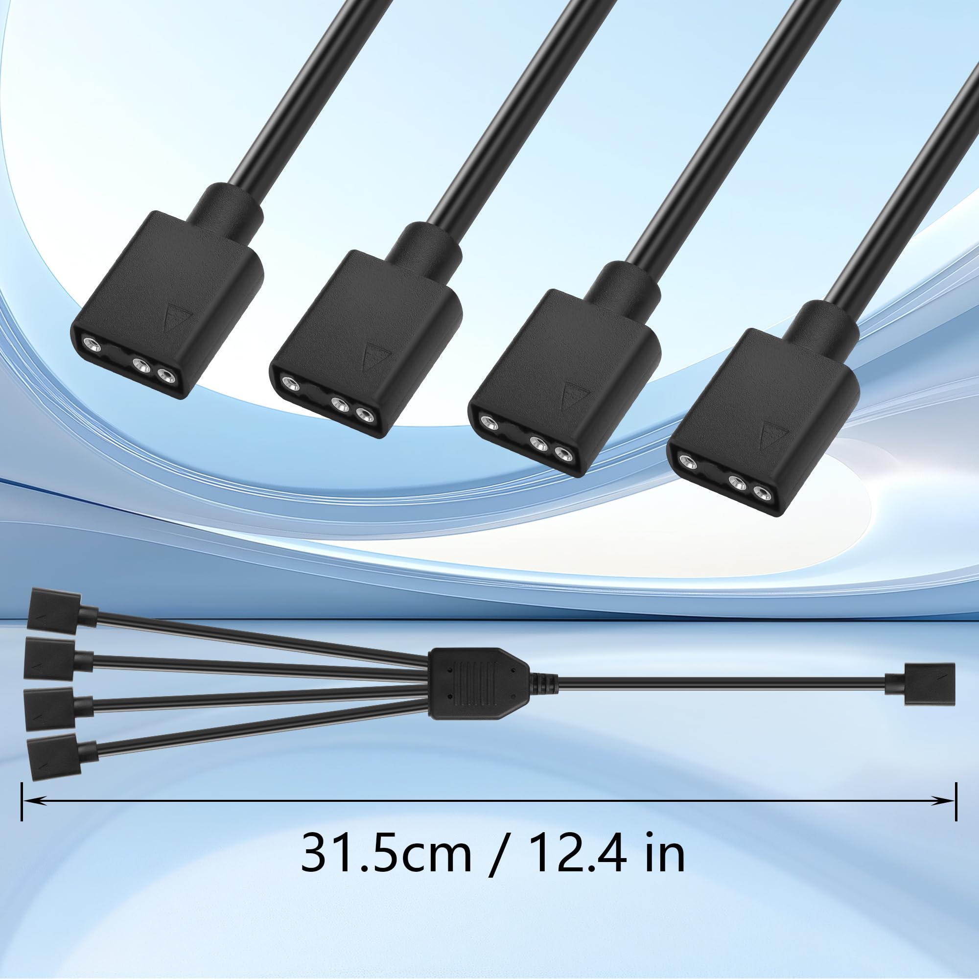 GINTOOYUN 2 Pack 1 a 4 ARGB Splitter Cable 5V 3-Pin Mujer a cuatro 5V 3-Pin Mujer RGB Splitter Cable para tiras luminosas RGB, ventiladores RGB 5V, cajas de ordenador, etc(12,4 pulgadas)