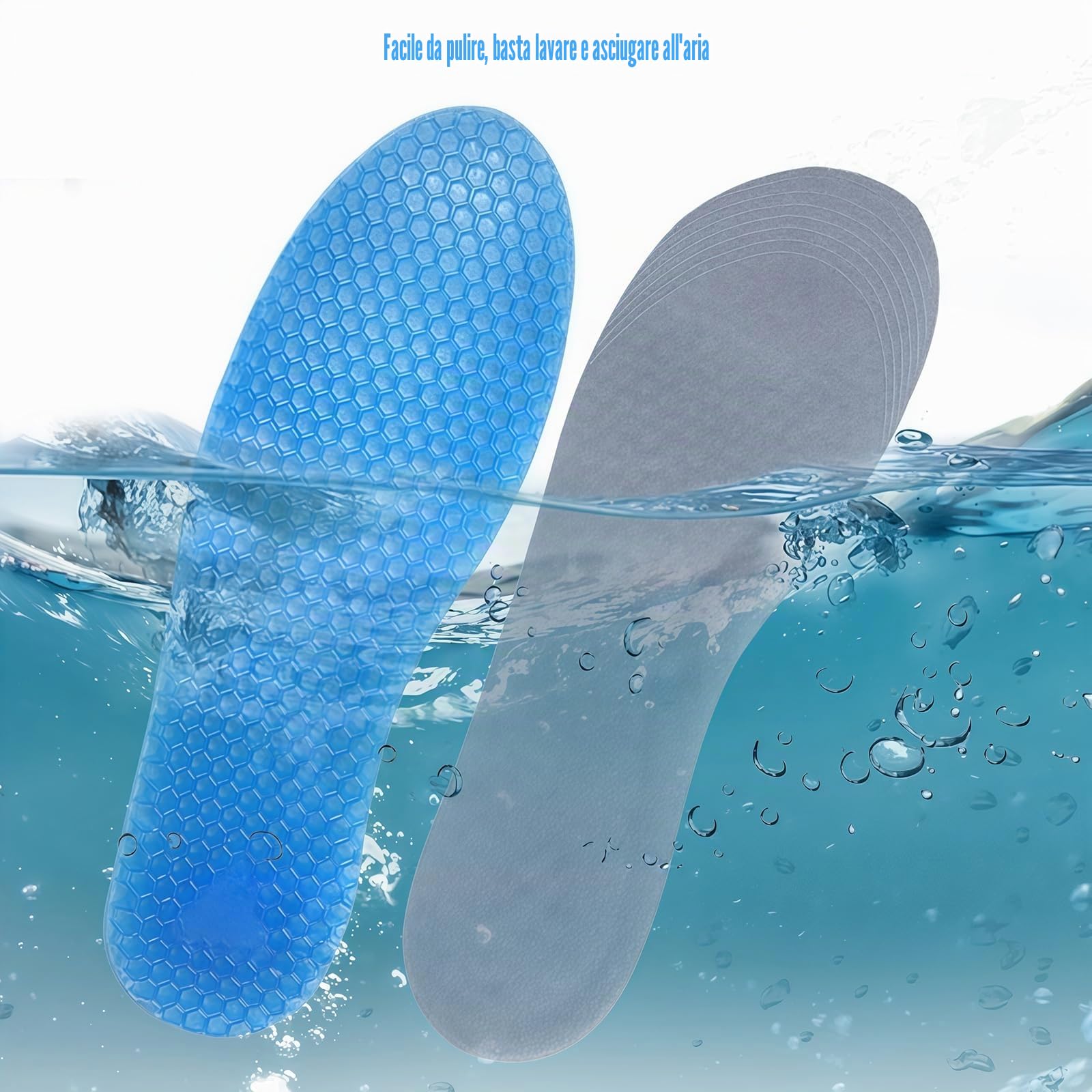 1 paio di solette sportive in gel di silicone blu, riutilizzabili, a nido d'ape, a tutta lunghezza, antiscivolo, comode, ammortizzanti, per scarpe da uomo e donna (grande)