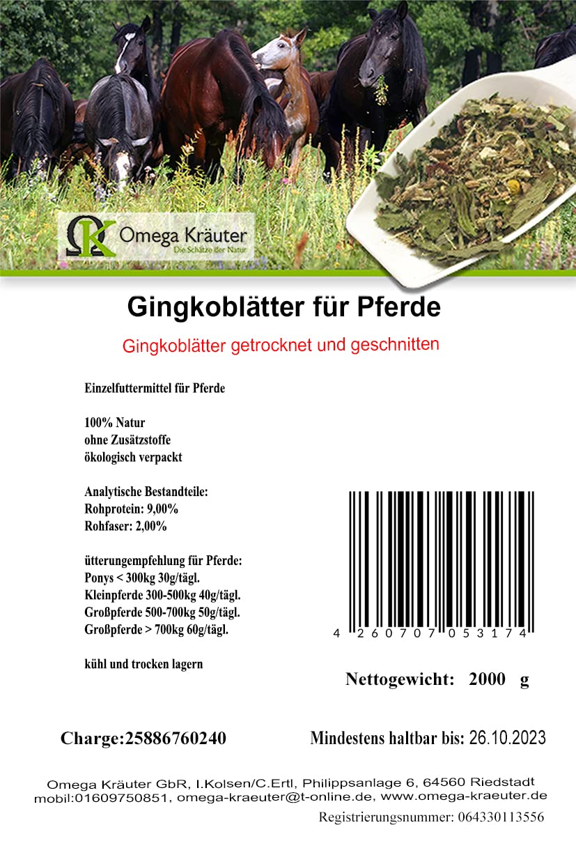Gingkoblätter geschnitten und getrocknet für Pferde 1000g