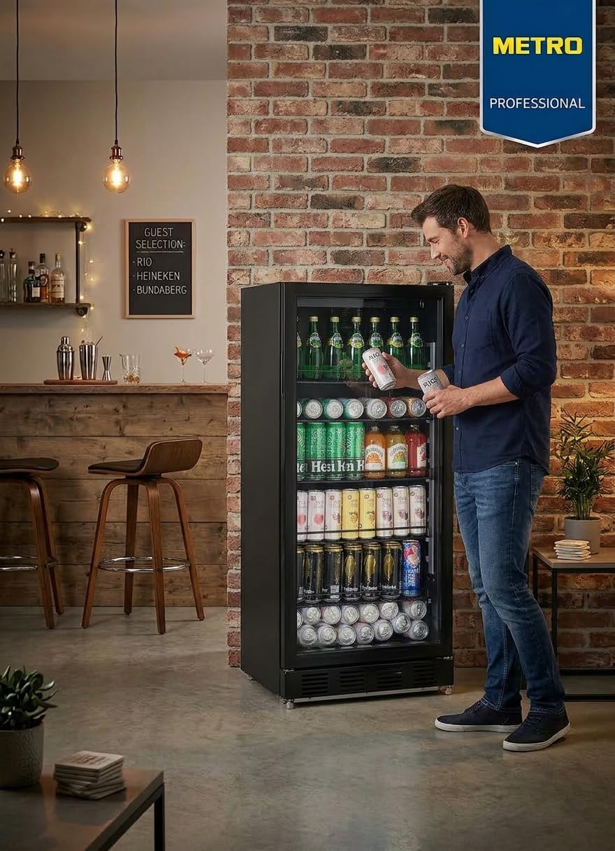 METRO Professional Réfrigérateur à Boissons GSC4240B, 237 L, 110 W, Métal/Verre, 54 x 54.5 x 139.5 cm, Noir