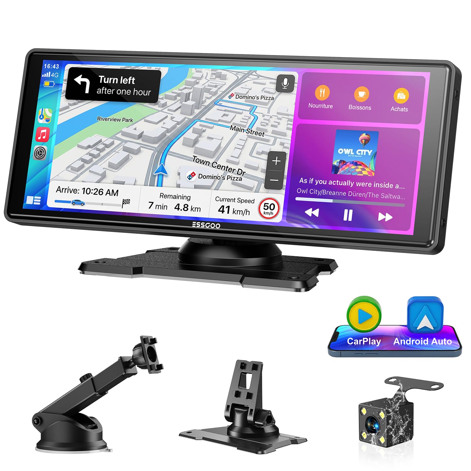 ESSGOO 10.26 Pouces Écran Voiture CarPlay sans Fil avec Caméra de Recul