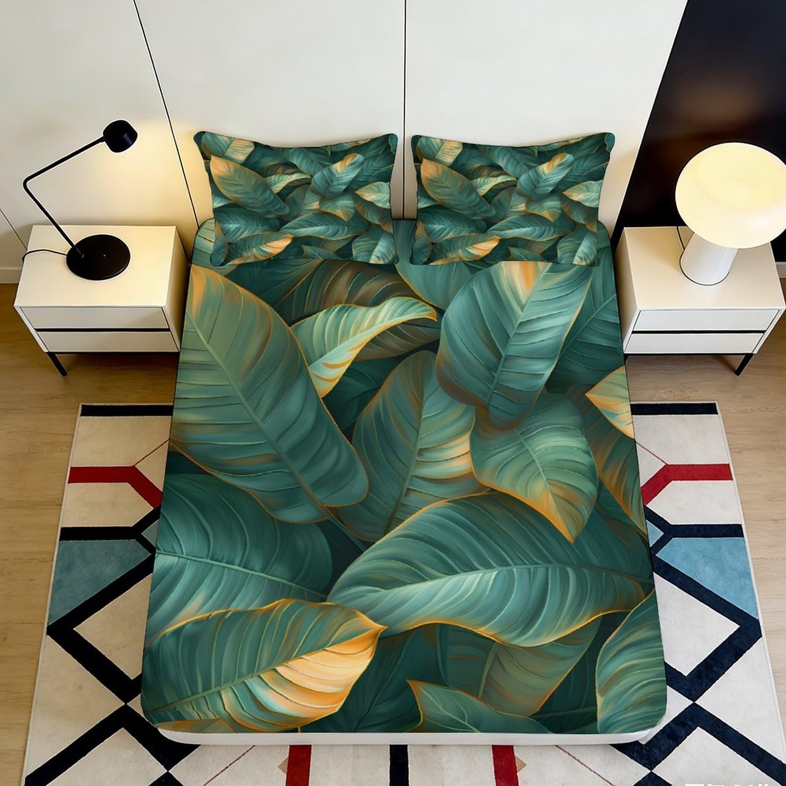 Pnayamiorkfel Style-7 3D Printed Tropical Leaf Fitted Sheet Microfiber Soft Breathable Green Botanical Bed Cover For Bedroom Guest Room Decor 90X200x25cm