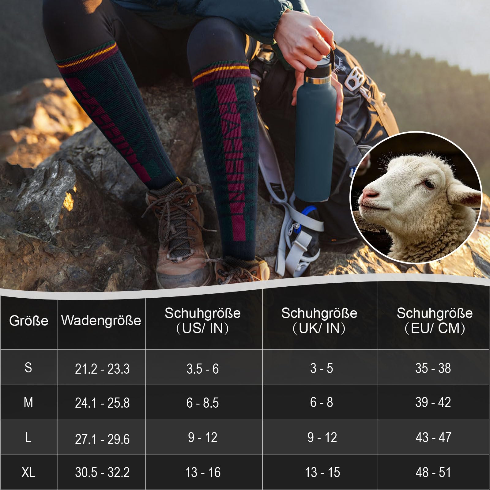 Rahhint 2 Paires Chaussette Ski En Laine Mérinos Pour Hommes,Femmes Et Jeunes,Chaussettes De Ski Thermiques épaisses Pour Les