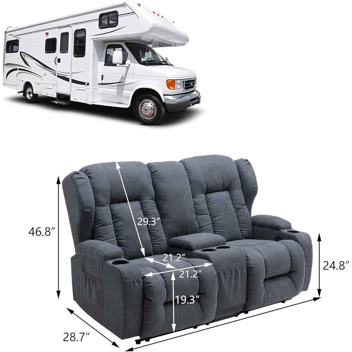 69/mo Finance SAMERY 67" RV Loveseat Recliner Double Recliner RV