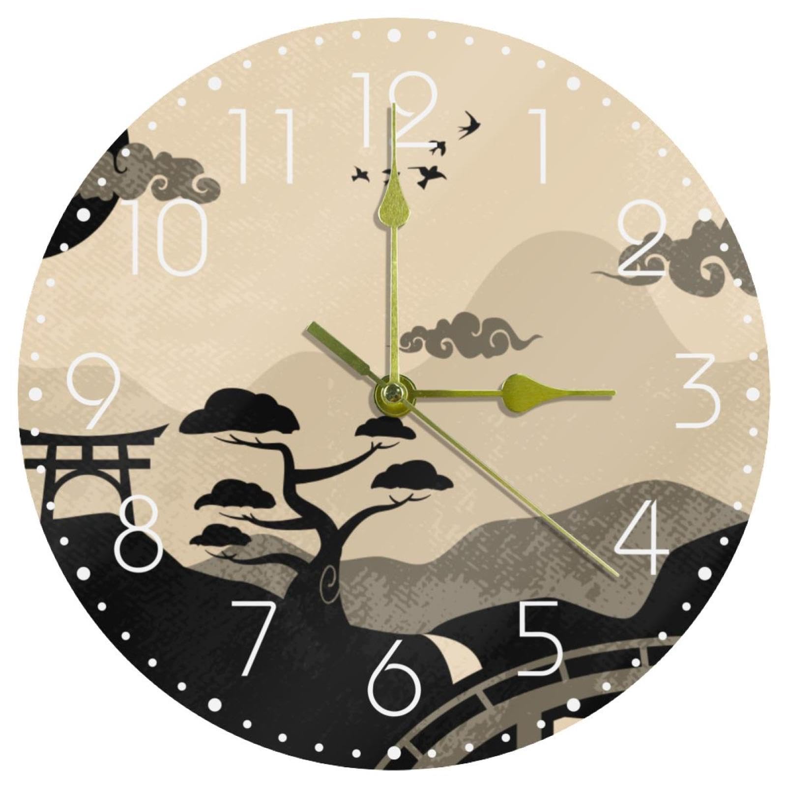 Horloge murale silencieuse en acrylique au design de nuage et paysage
