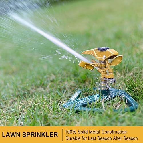 Miniatura 2 de FANHAO Rociador de césped de impacto pulsante resistente con base de metal, rociador circular de impulso de zinc 100% metálico ajustable para césped