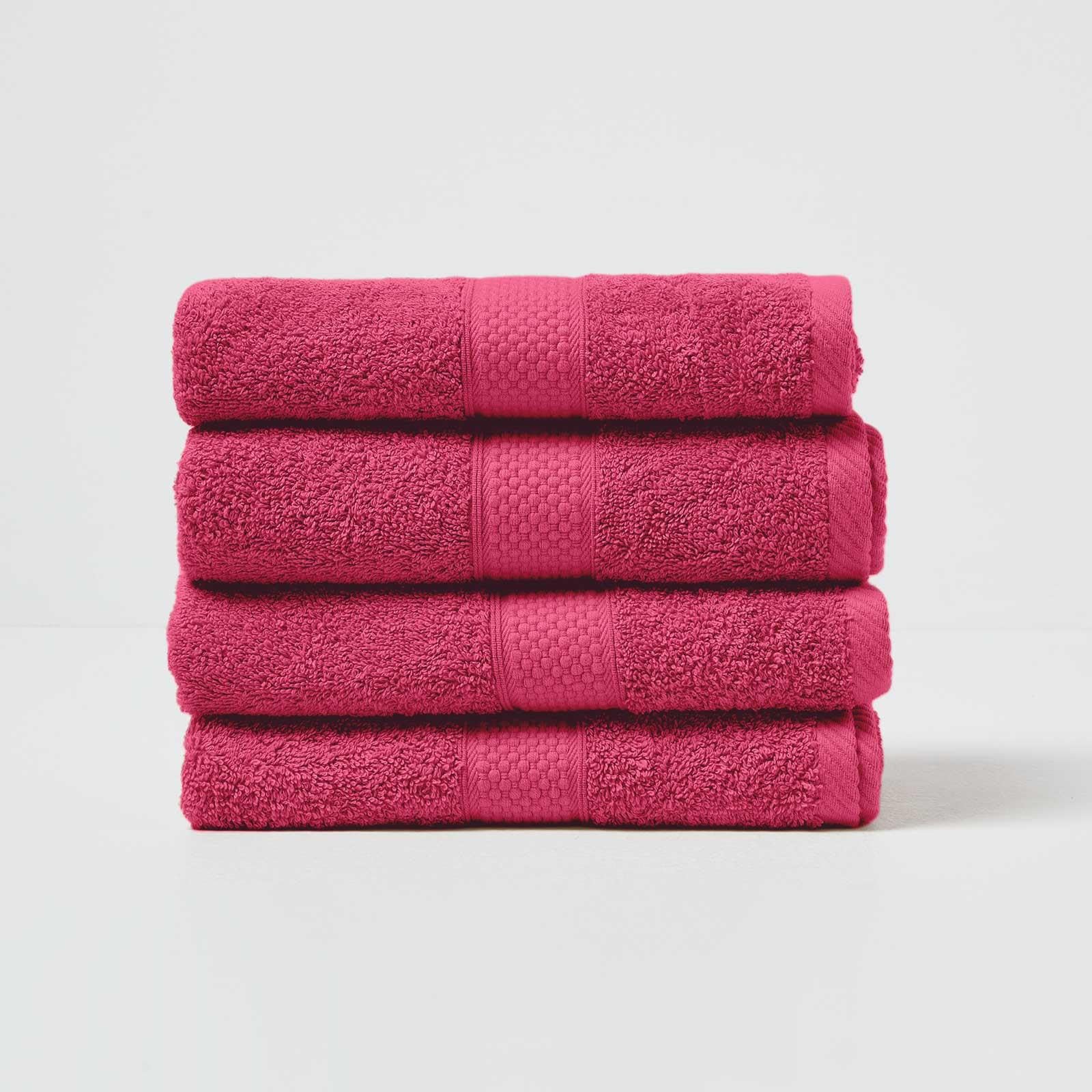HOMESCAPES Raspberry Pink Turkish Cotton Set of 4 Hand Towels Super Soft Thick & Absorbent 500 GSM Towel Heavy Weight for everyday Luxury