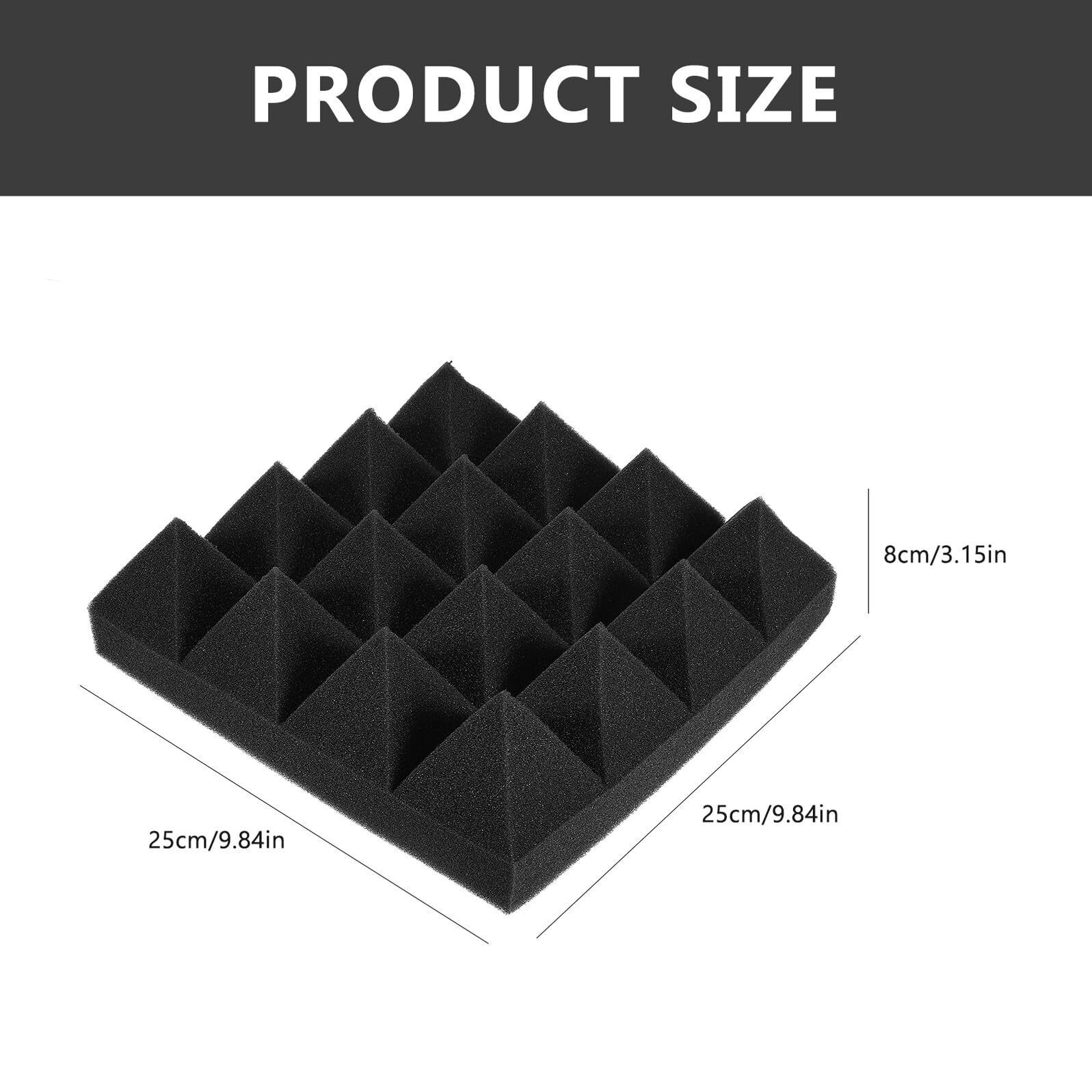 Pannello Acustico Fonoassorbente Piramide 8cm Nero 12 Pezzi