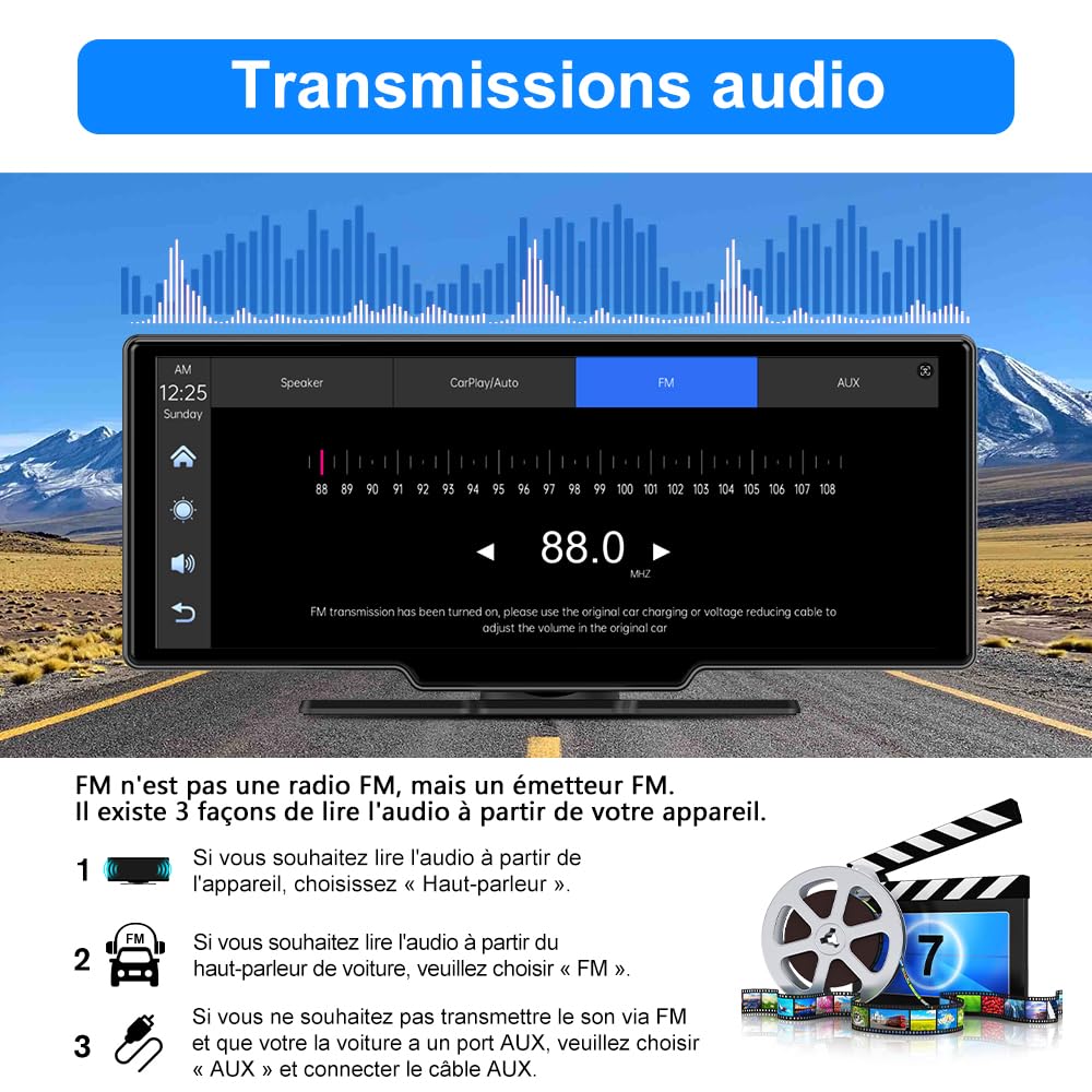 AWESAFE Écran Carplay Voiture & Android Auto,10,26” avec Dashcam Avant 4K, Caméra Arrière 1080P Inclus, Commande Vocale, BT/GPS/FM/AUX