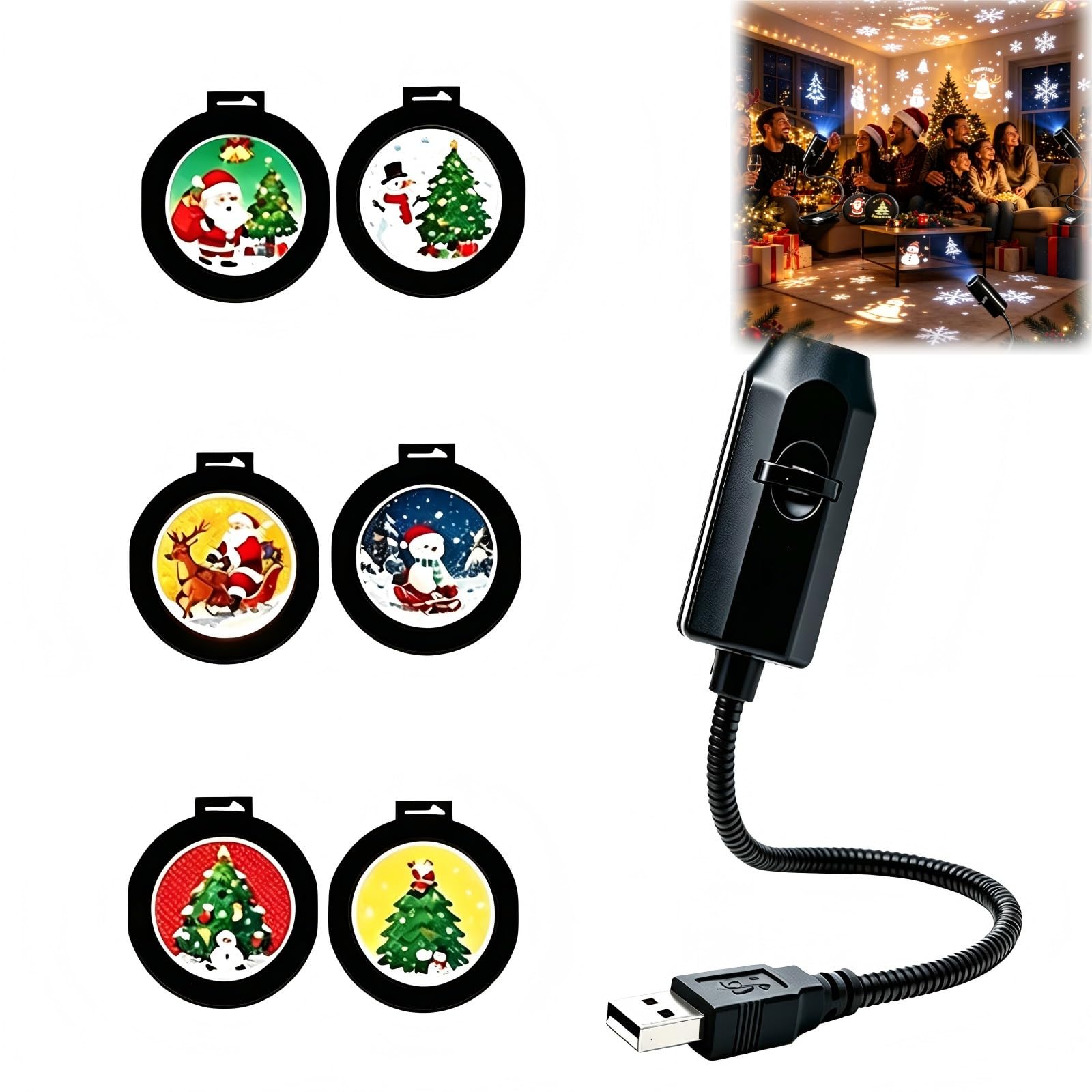 CHNNIjidser Plug and Play HD Christmas Projector,Christmas Projection Night Light (H-6PCs)